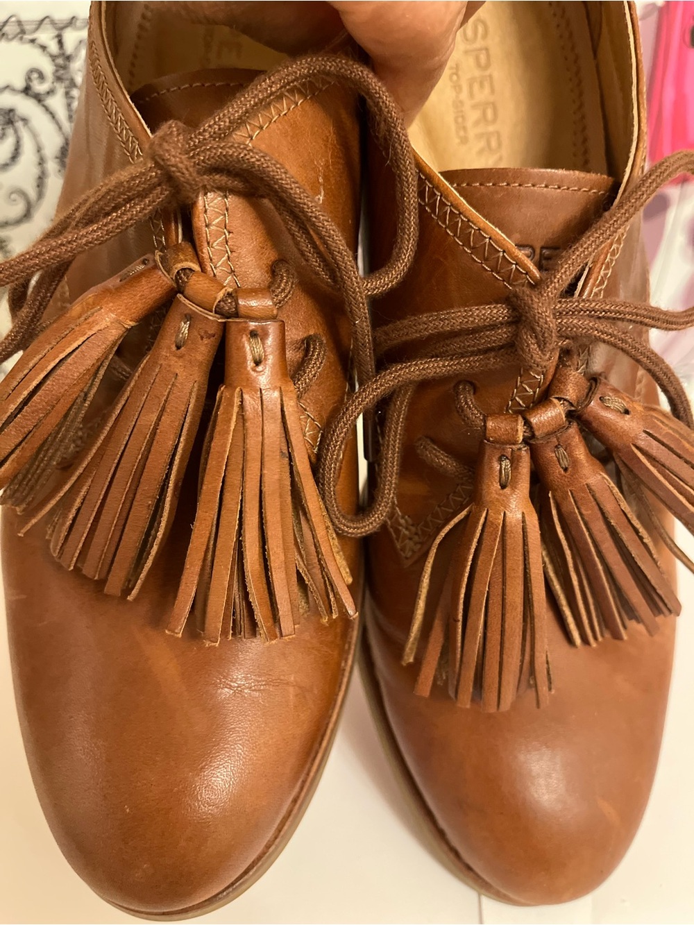 Sperry Women's Classic Cognac/Brown Leather Kiltie Tassel Loafers - Size 8 - Picture 9 of 9
